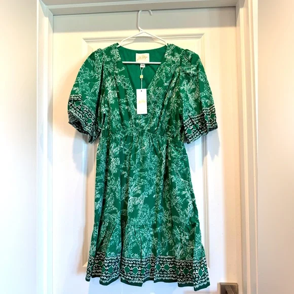 Lilly Pulitzer size 10 Fiddle leaf Green Safari Dress with Pockets New With Tag - Picture 1 of 2